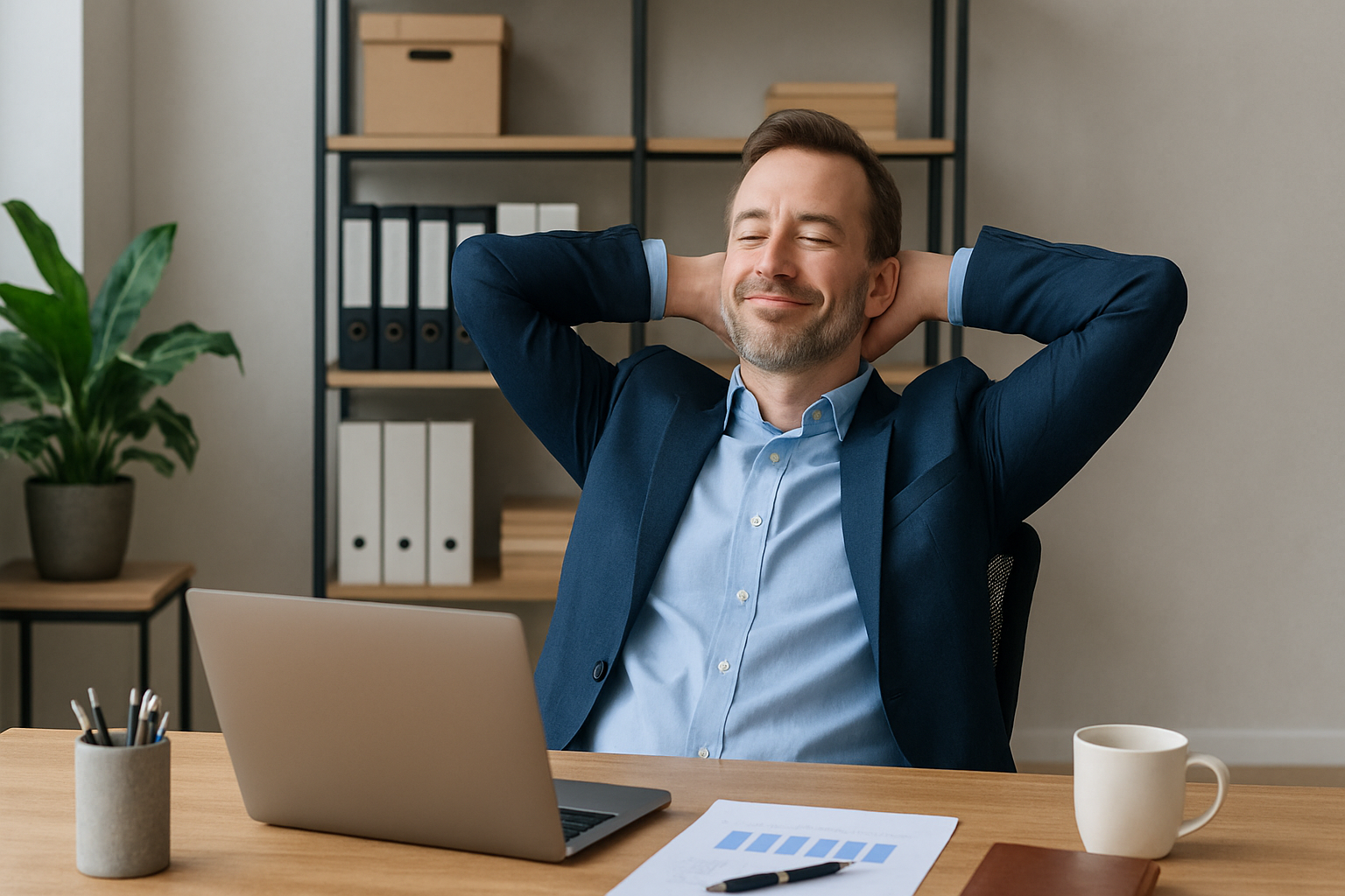 Relaxed business owner at desk
