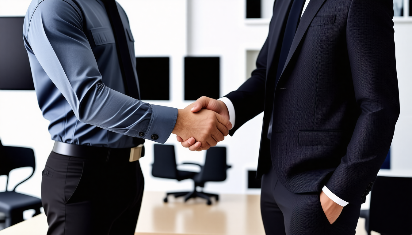 Technician shaking hands with business owner